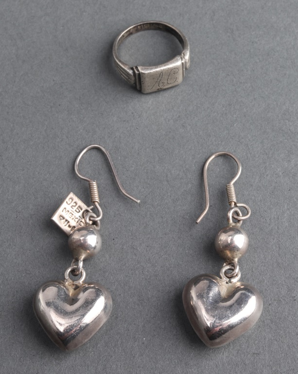 Appraisal: VINTAGE SILVER HEART MOTIF EARRINGS RING PCS Vintage silver heart