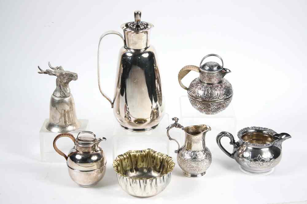 Appraisal: PCS MISC SILVER PLATE - Including Elk Head Drinking Cup