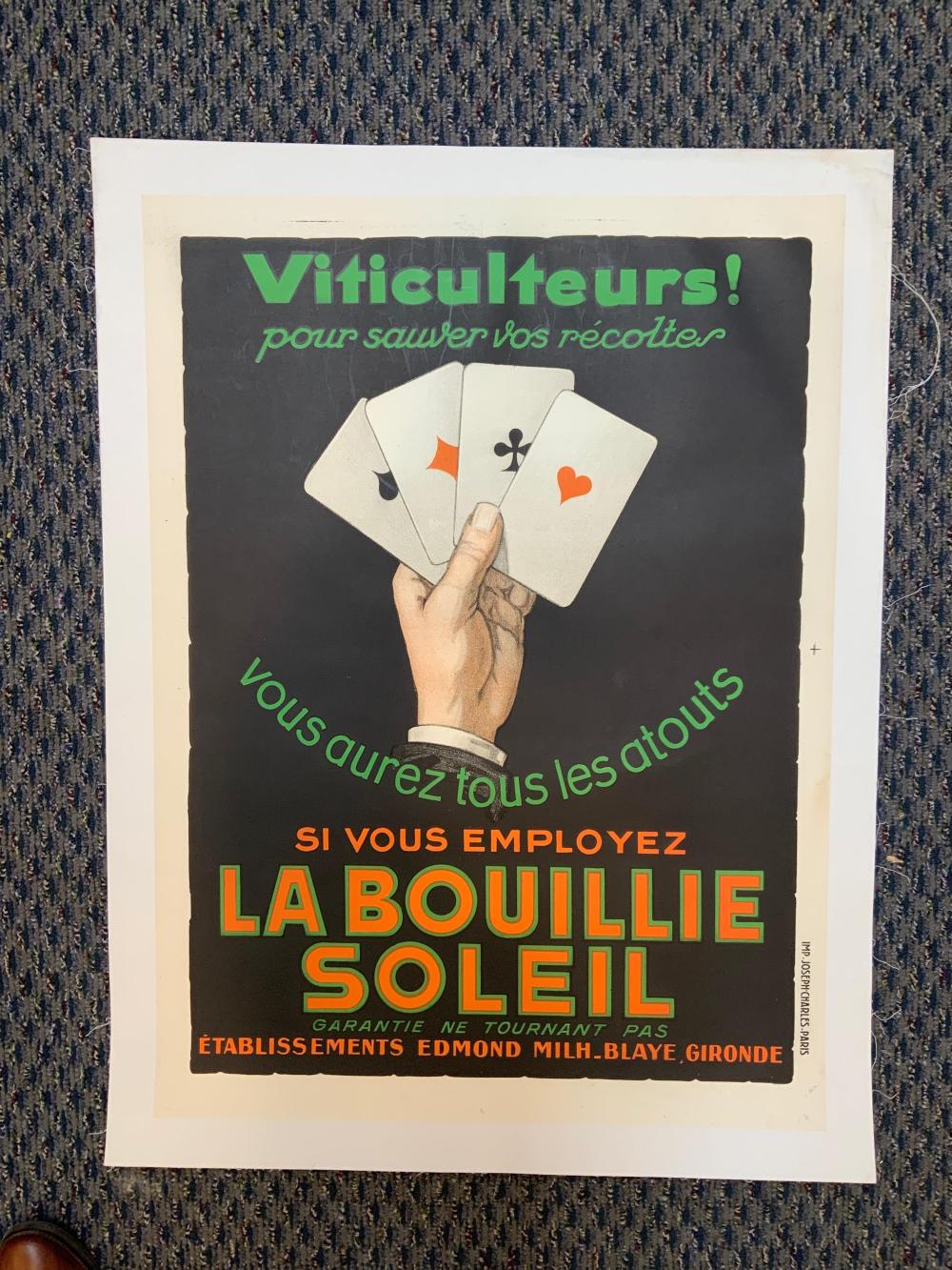 Appraisal: Viticulteurs Unframed Linen-Backed Color Lithograph Poster Pour sauver vos r