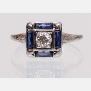 Appraisal: A Platinum Diamond and Sapphire Ring A Platinum Diamond and