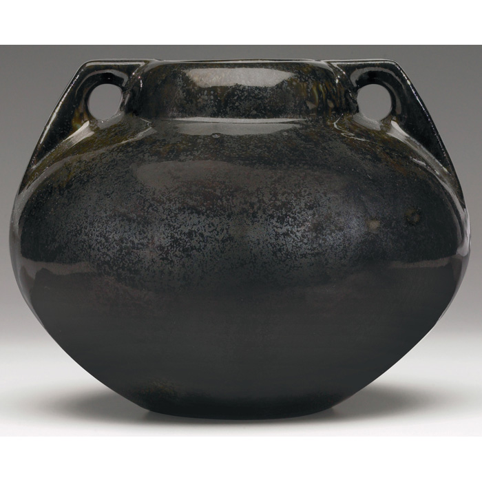 Appraisal: Fulper vase bulbous double handled shape under a Mirror Black