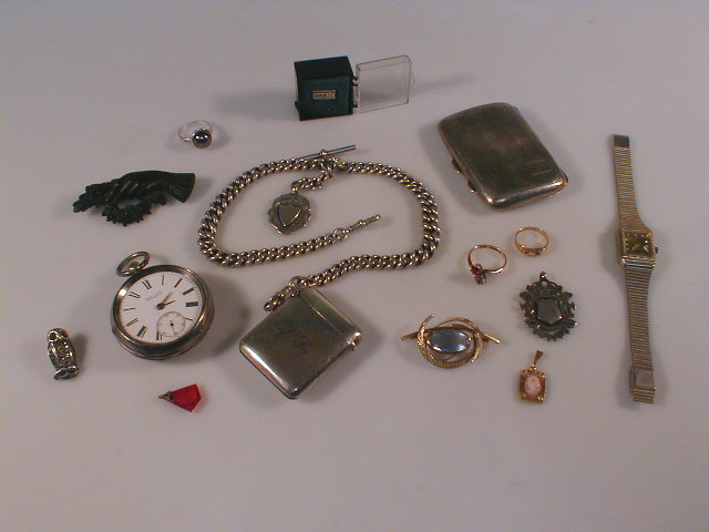 Appraisal: A collection of silver and costume items including silver watch