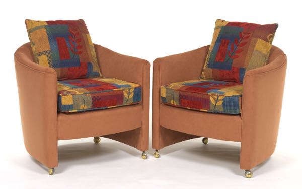 Appraisal: PAIR OF MILO BAUGHMAN STYLE BARREL BACK CHAIRS x x