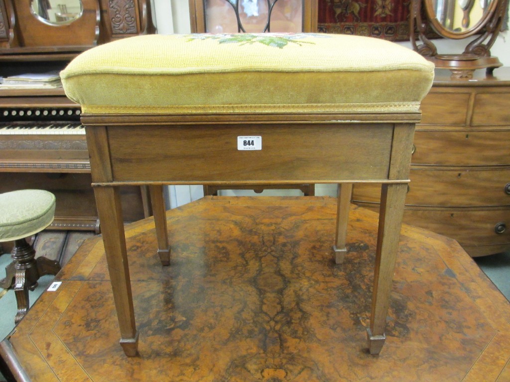 Appraisal: Mahogany piano stool with embroidered top