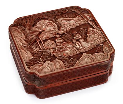 Appraisal: Large Chinese carved cinnabar box th century Of shaped square