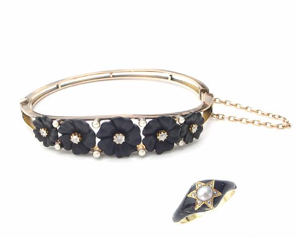 Appraisal: A diamond glass and k gold flower bangle with a