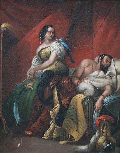 Appraisal: EARLY PAINTING OF JUDITH BEHEADING HOLOFERNES Oil Canvas depicting the