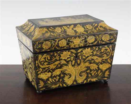 Appraisal: A Regency penwork tea caddy decorated with figures and flowers