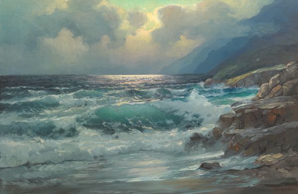 Appraisal: ALEXANDER DZIGURSKI AMERICAN - x Coastal seascape Oil on canvas