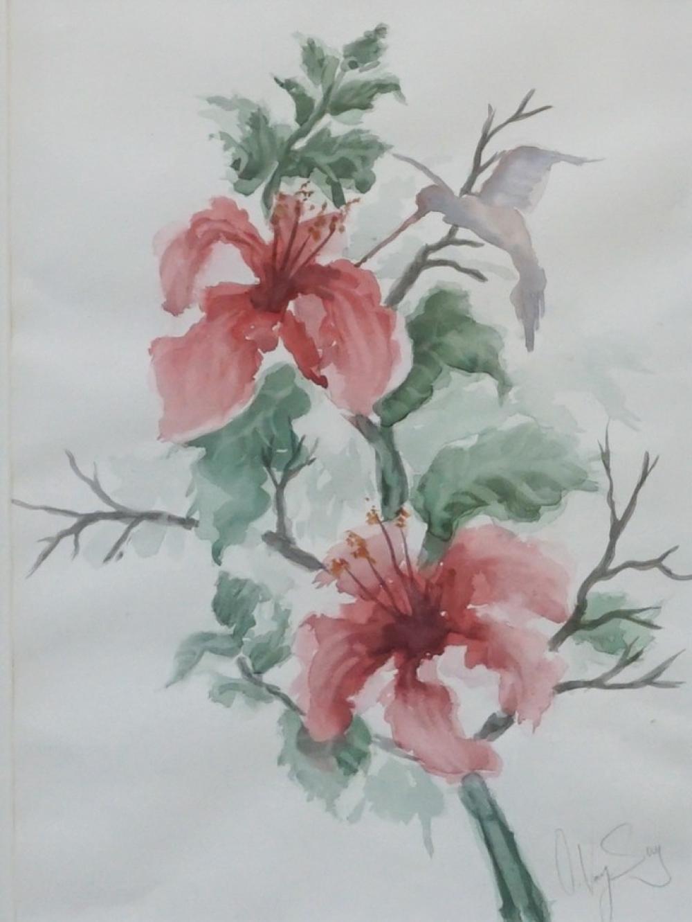 Appraisal: TH CENTURY SCHOOL FLOWERING BRANCH WATERCOLOR ON PAPER SIGNED L