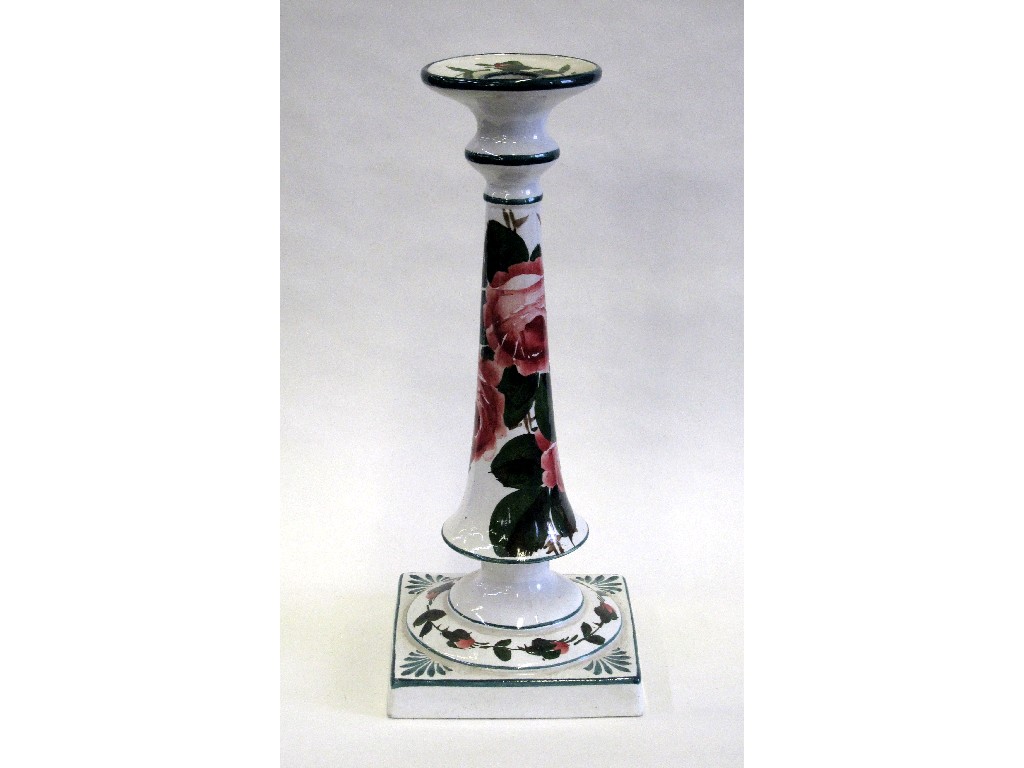 Appraisal: Wemyss Cabbage Rose candlestick of slender form on square base