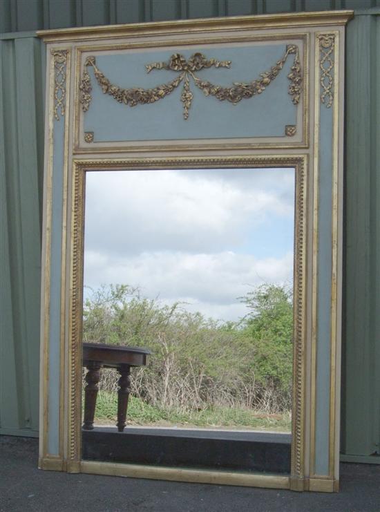 Appraisal: French blue and gilt mirror the top panel with swags