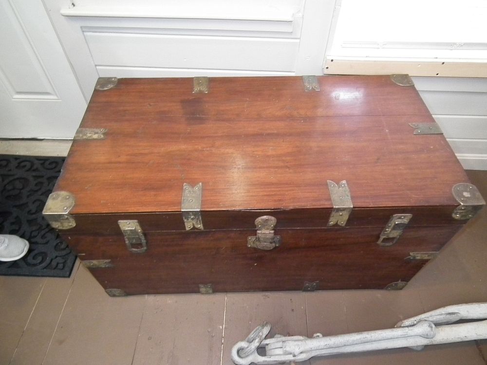 Appraisal: ANTIQUE CAMPHOR CHEST Large th century brass bound camphor chest