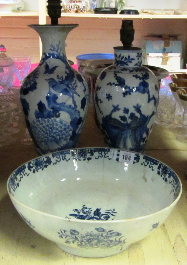 Appraisal: An English porcelain blue and white punchbowl possibly Pennington's Liverpool