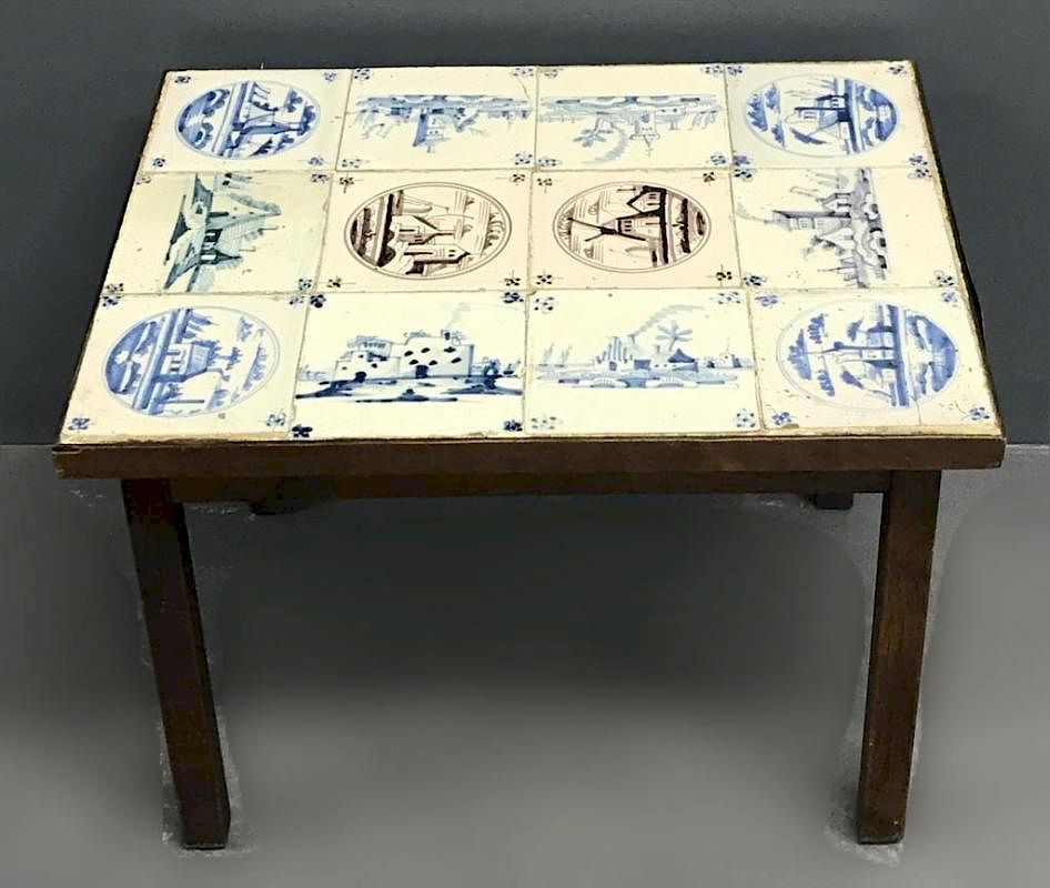 Appraisal: Dutch Delft Tile End Table Dutch Delft tile end table