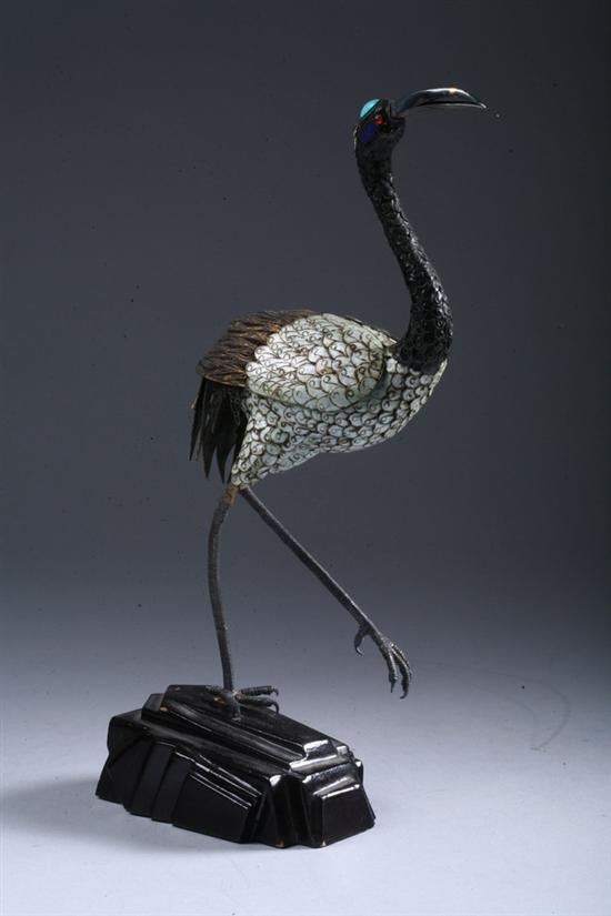 Appraisal: CHINESE FILIGREE ENAMELLED VERMEIL FIGURES OF CRANE - in high