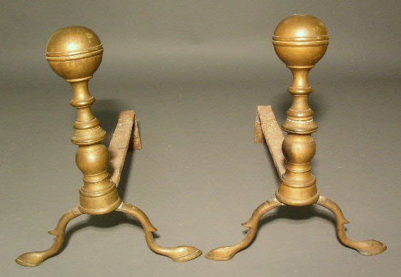 Appraisal: Pair of Federal brass ball top andirons h x w