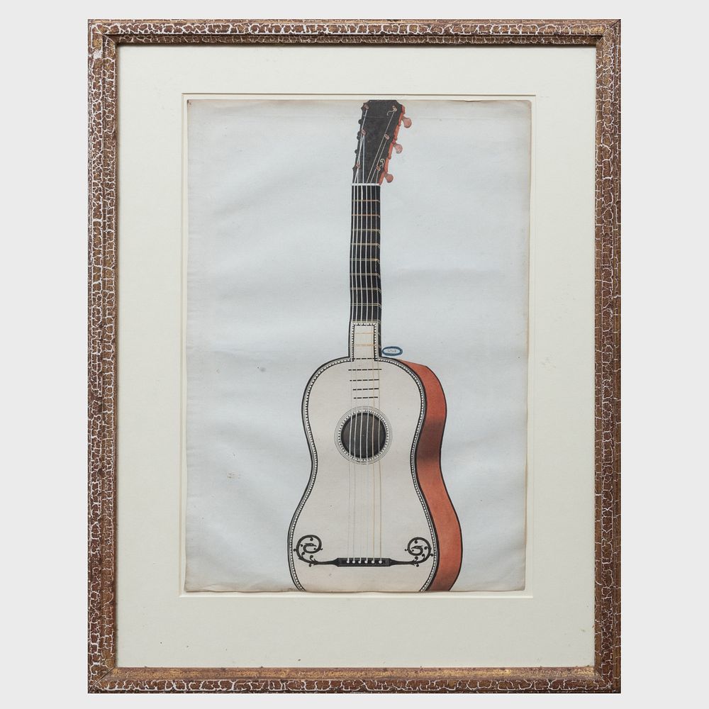 Appraisal: th Century School Guitar Ink on paper unsigned x in