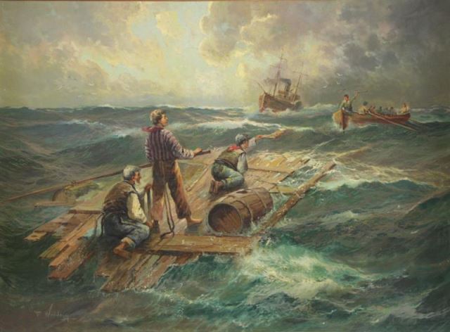 Appraisal: WOLDEGG F Oil on Canvas Rescue at Sea Signed lower