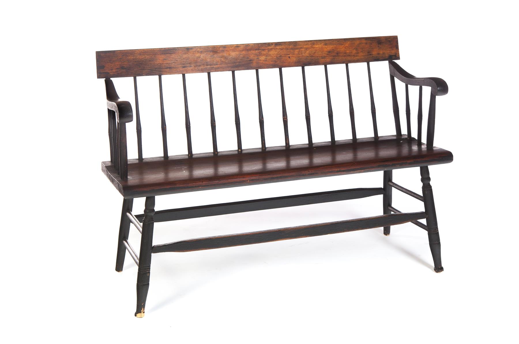 Appraisal: PAINTED SETTLE BENCH American nd half- th century Simple bamboo