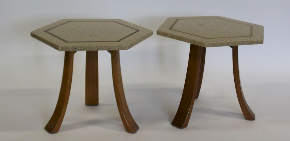 Appraisal: MIDCENTURY Pr Of Harvey Prober Terrazzo Hexagonal Top Tables With