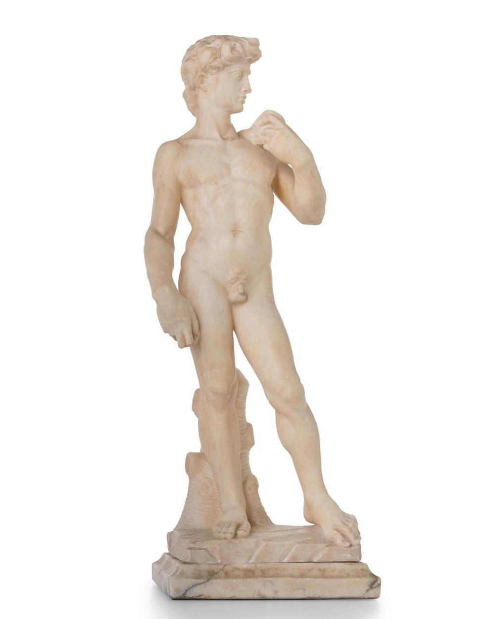 Appraisal: An Italian alabaster sculpture of David th century After Michelangelo