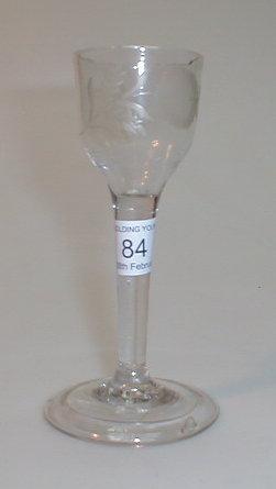 Appraisal: An thC wine glass the ogee bowl engraved with a