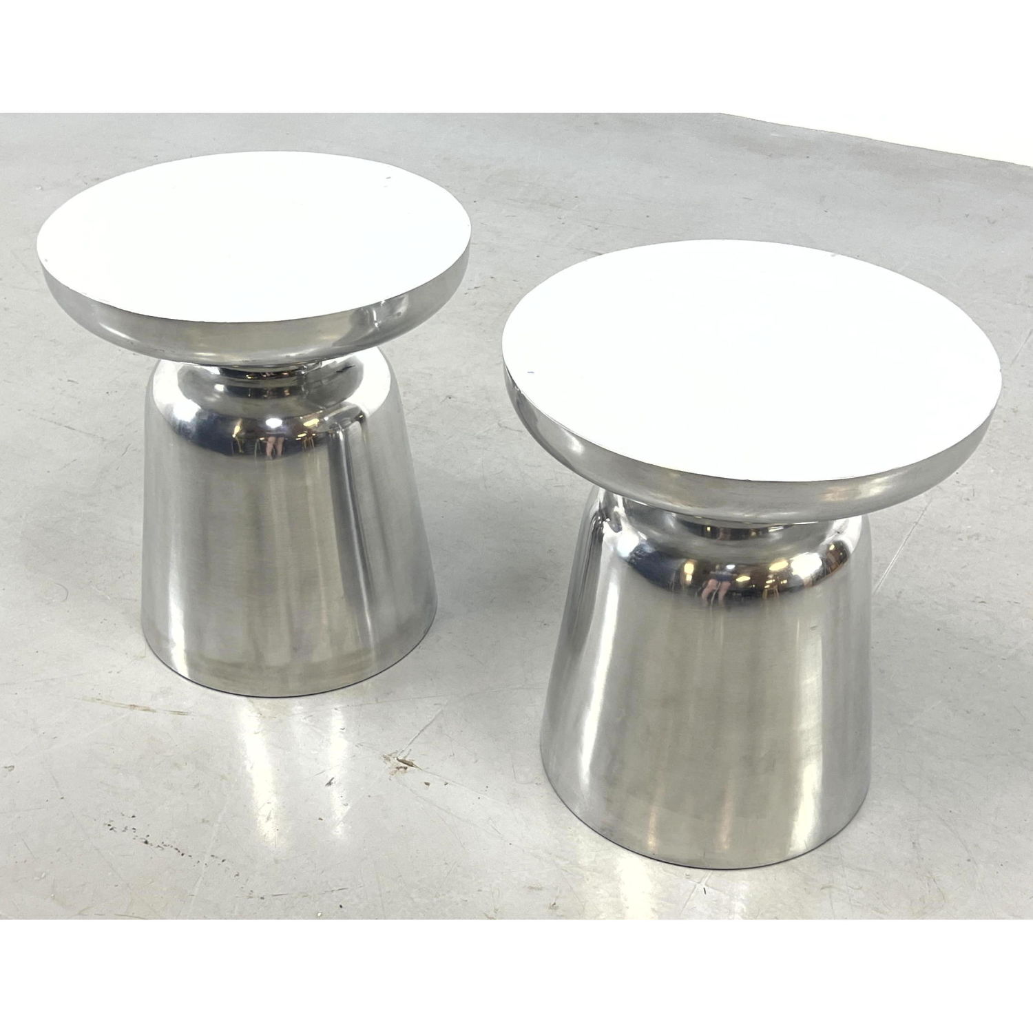 Appraisal: Pair Aluminum Round Top Stool Tables Dimensions H inches W