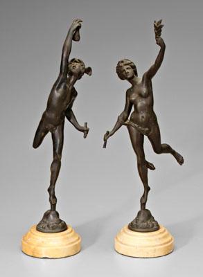 Appraisal: Pair bronzes after Giambologna Fulconis Mercury and Fortuna both raised