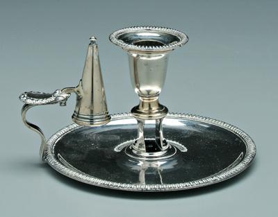 Appraisal: English silver plate chamber stick round with gadroon border and