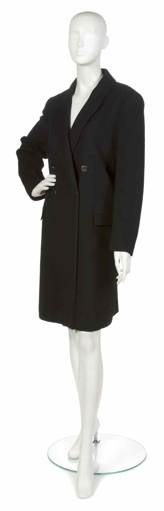 Appraisal: A Chanel Black Cashmere Coat double breasted with pewter tone