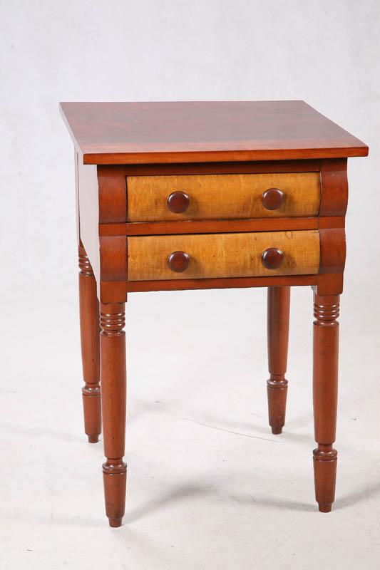 Appraisal: SHERATON TWO-DRAWER STAND Midwestern mid- th century cherry curly maple