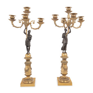 Appraisal: A Pair of Empire Style Gilt and Patinated Bronze Figural