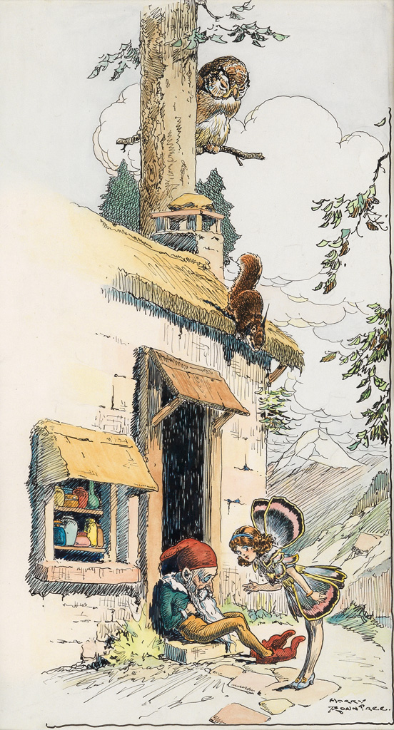 Appraisal: HARRY ROUNTREE The Fairy Wakes the Gnome Ink and watercolor