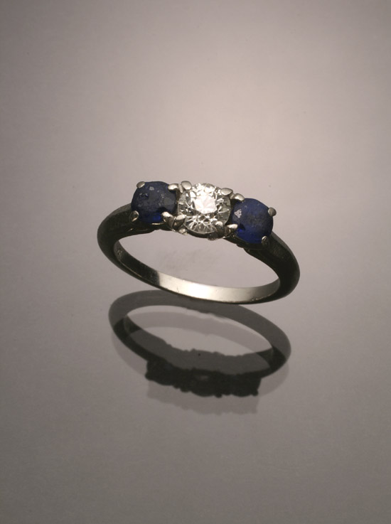 Appraisal: Art Deco Platinum Diamond and Twin Blue Sapphire Dinner Ring