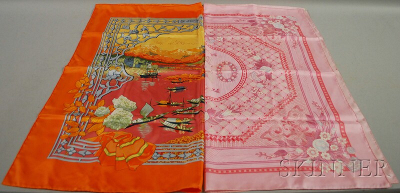 Appraisal: Two Silk Scarves Herm s Jeus de Paille and Le