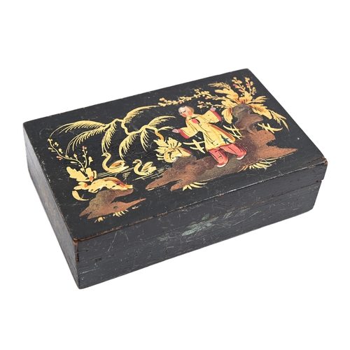 Appraisal: A japanned wood box and cover early th c with