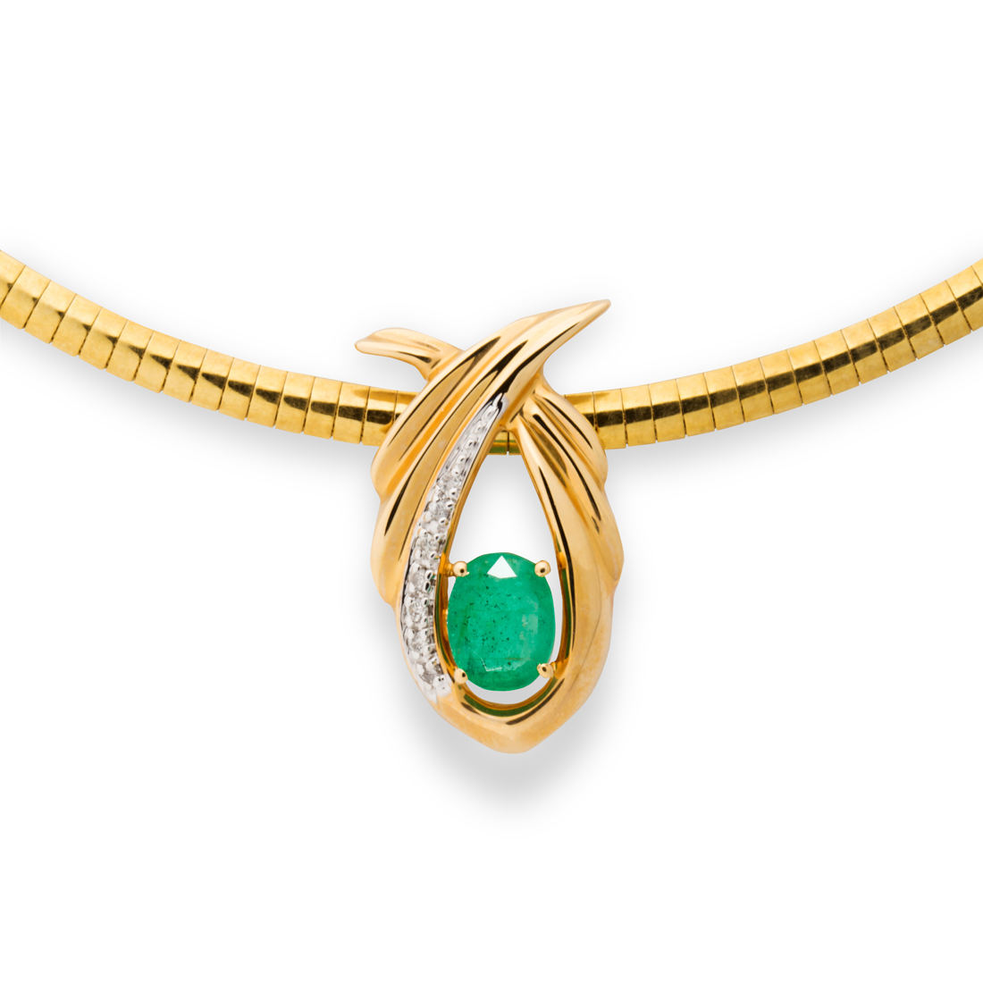 Appraisal: AN EMERALD DIAMOND AND FOURTEEN KARAT GOLD PENDANT NECKLACE An