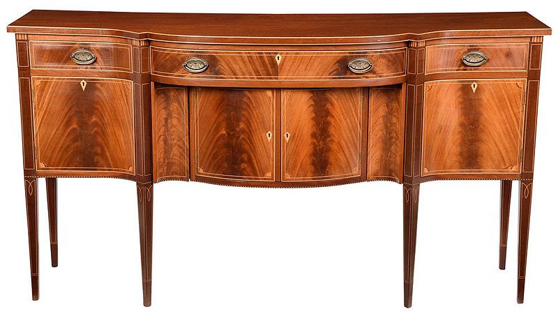 Appraisal: New York Federal Style Inlaid Mahogany Sideboard th century serpentine