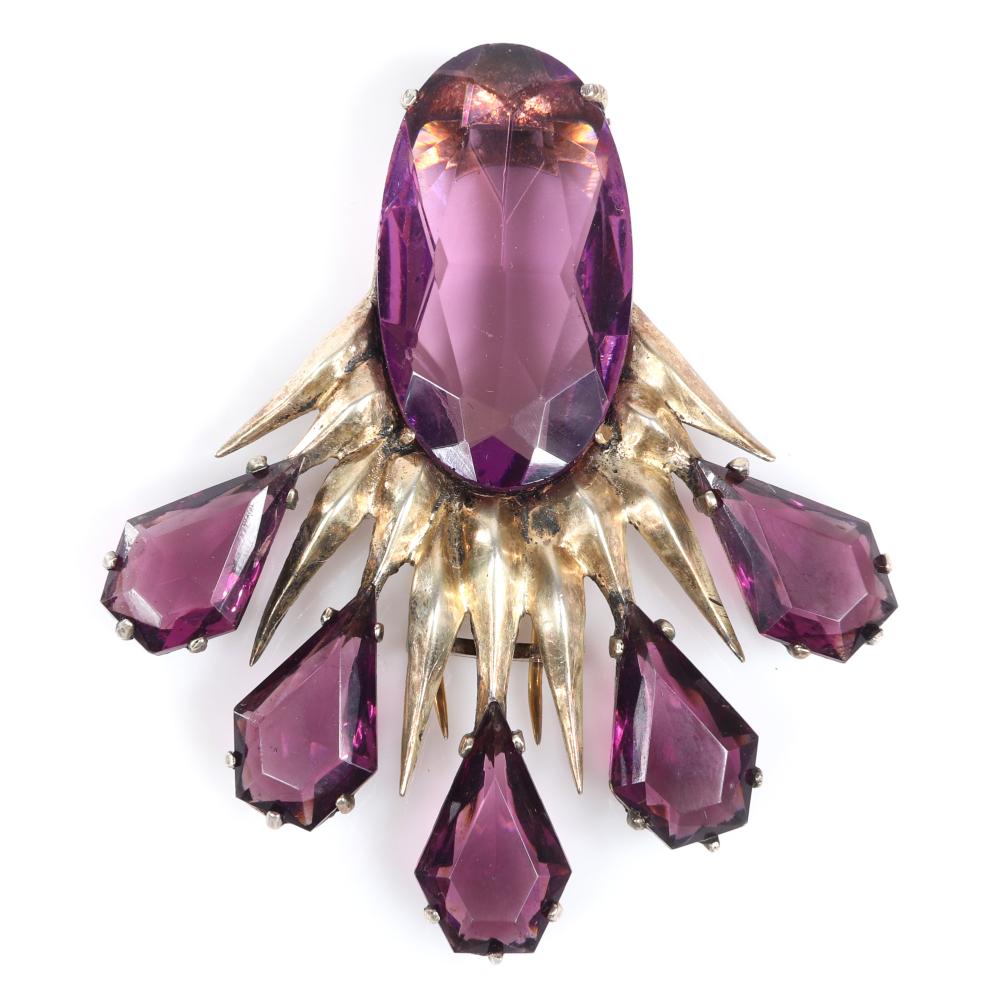 Appraisal: EISENBERG ORIGINAL STERLING VERMEIL FUR CLIP WITH LARGE AMETHYST FACETED