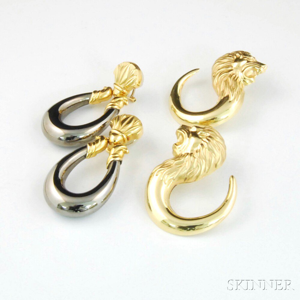 Appraisal: Two Pairs of Gold Earrings a pair of Bassani kt