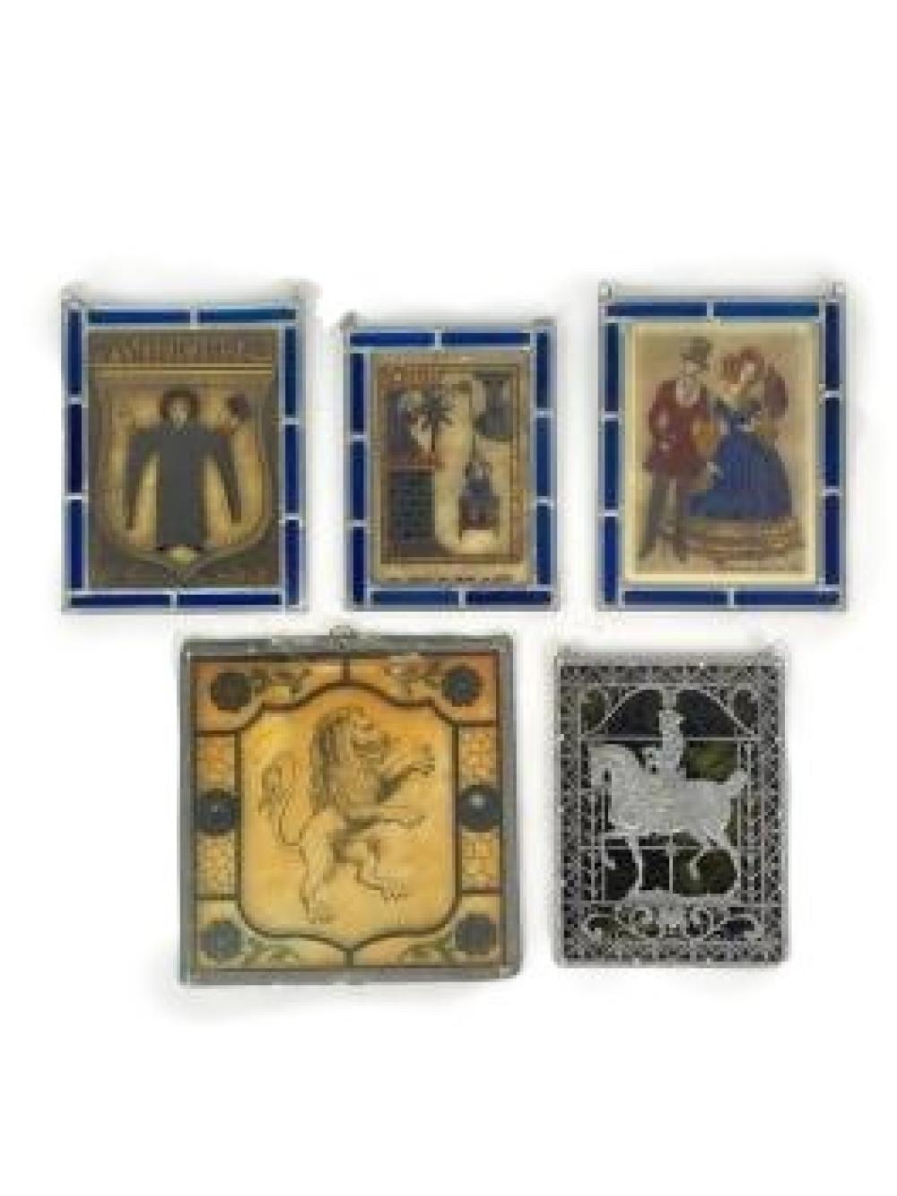 Appraisal: COLLECTION OF REVERSE PAINTED STAINED GLASS HANGING WINDOW PANES INCL