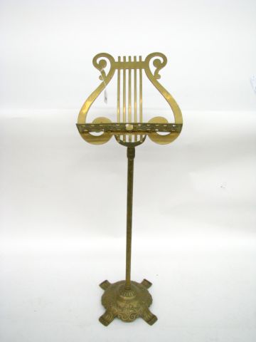 Appraisal: Brass Finish Adjustable Music Stand with lyre motif music holder