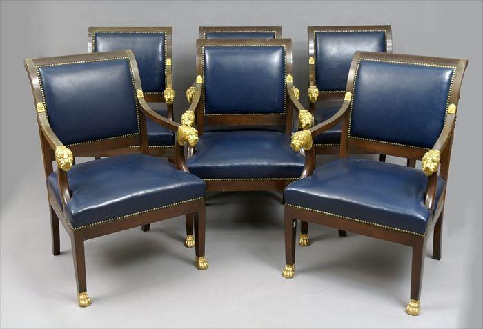 Appraisal: Set of Six Empire-Style Mahogany and Parcel-Gilt Armchairs x x