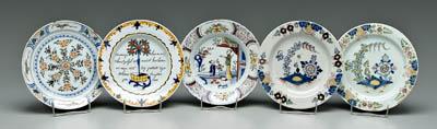 Appraisal: Five polychrome Delft shallow bowls one with radiating floral designs