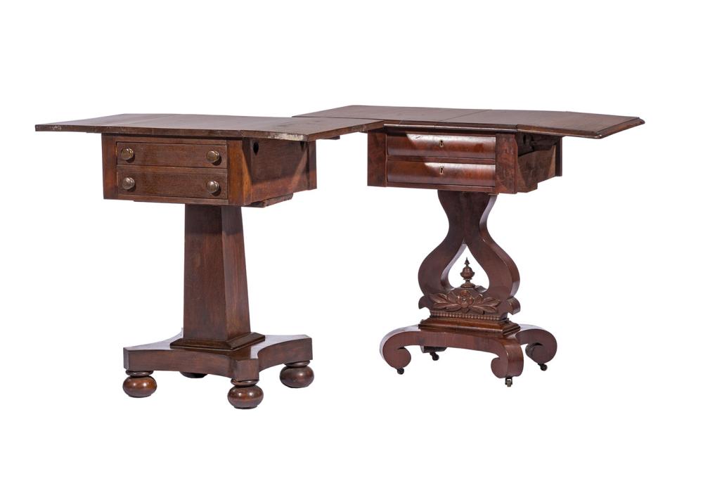 Appraisal: Two American Late Classical Mahogany Drop-Leaf Work Tables mid- th