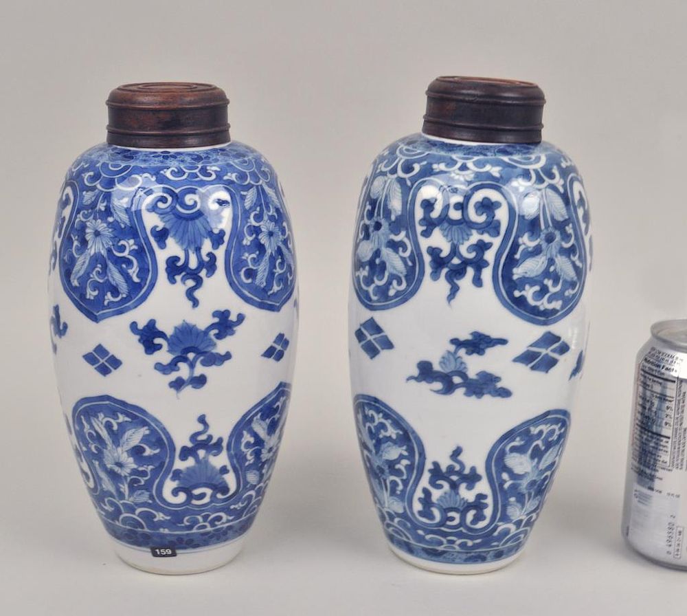 Appraisal: Pair Chinese Porcelain Lidded Jars of Kangxi period fitted with