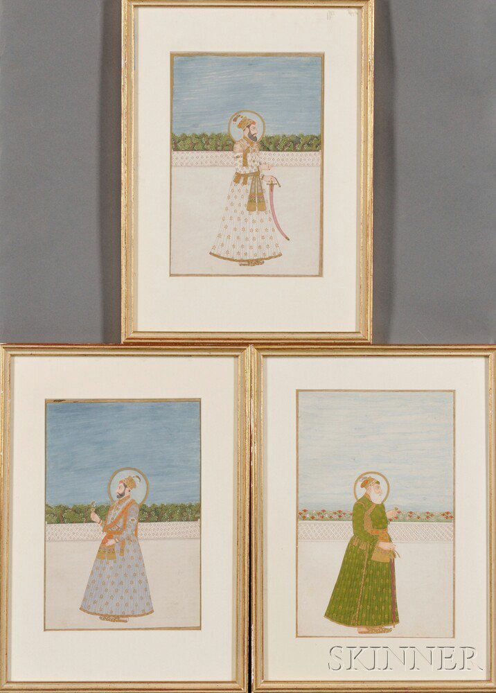 Appraisal: Three Portraits of Maharajas Mughal India late th th century