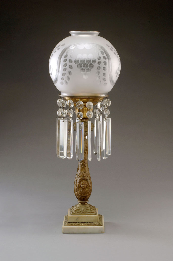 Appraisal: AMERICAN GILT-BRONZE AND MARBLE SOLAR LAMP CIRCA The standard cast