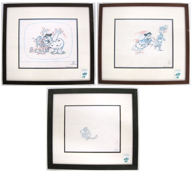 Appraisal: THREE ORIGINAL ANIMATION LAYOUT DRAWINGS in graphite and or colored